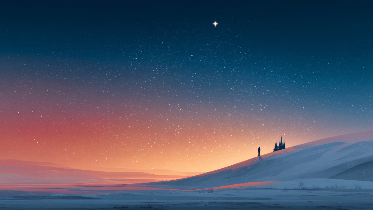 north star wallpaper, cozy evenings, holiday lights, background for desktop wallpaper (horizontal)