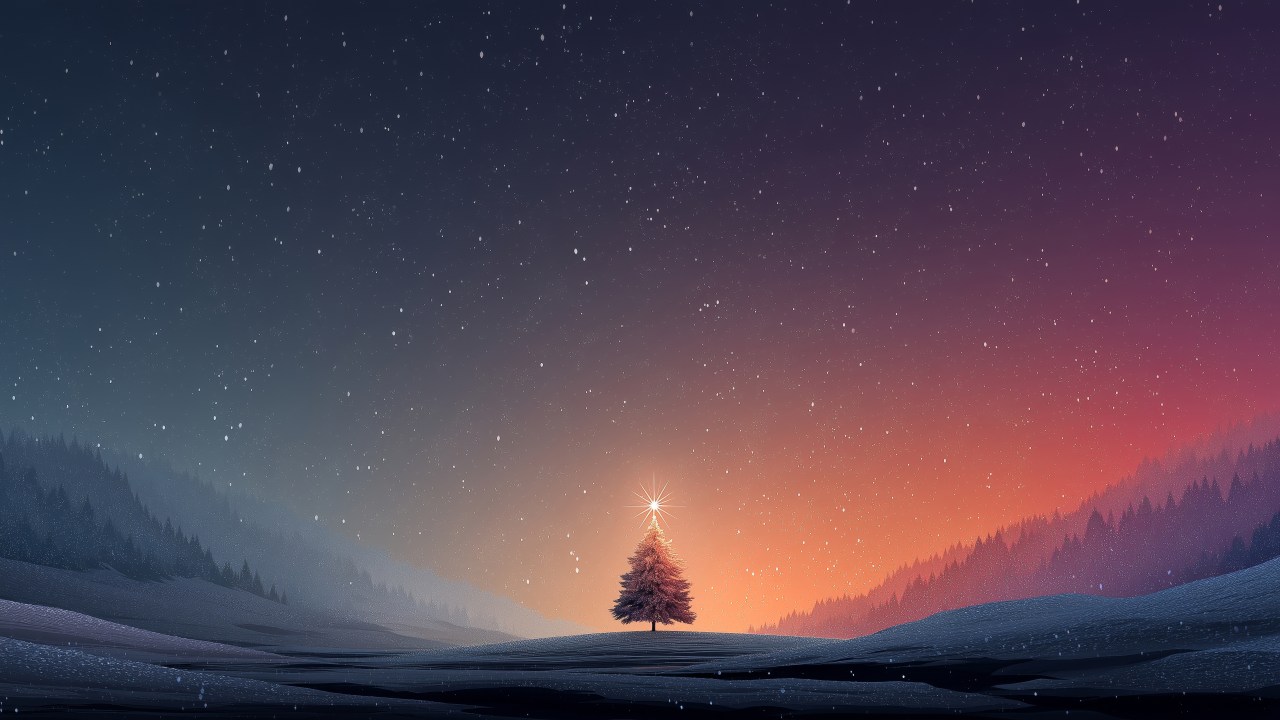 illuminated trees wallpaper, cozy evenings, peaceful serenity, background for desktop wallpaper (horizontal)