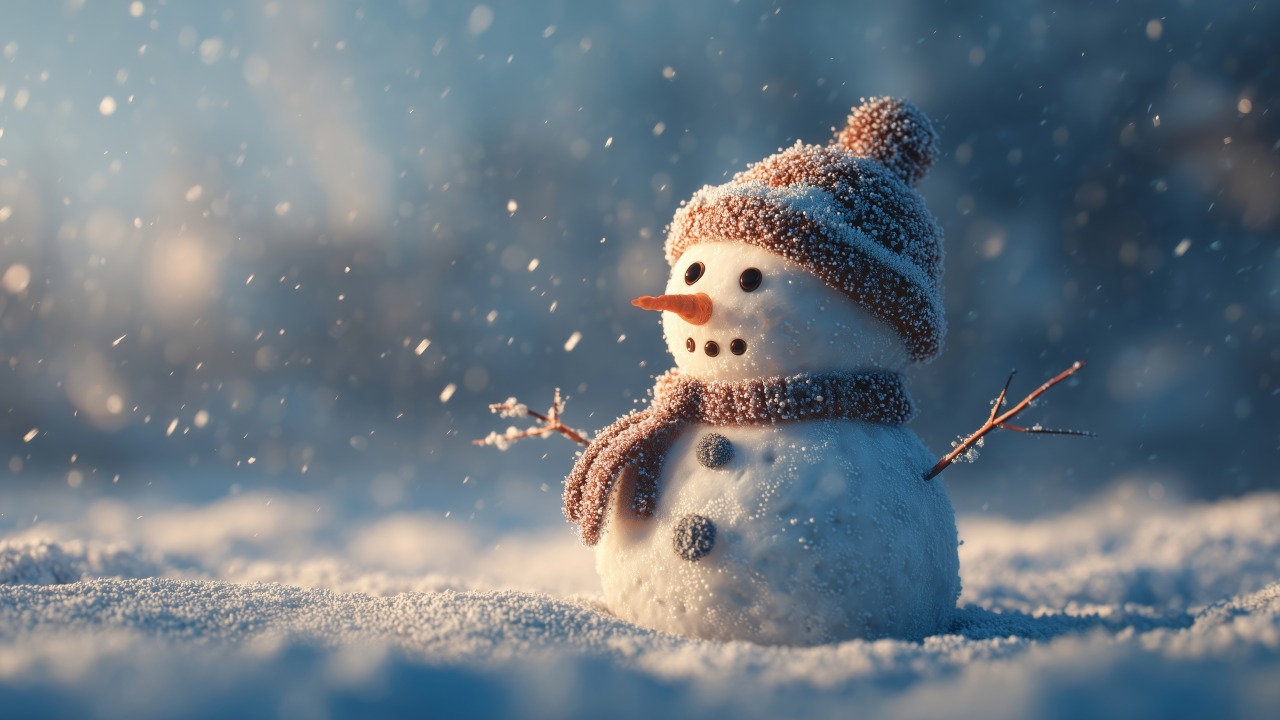 snowman wallpaper, decorations, festive snow, background for desktop wallpaper (horizontal)