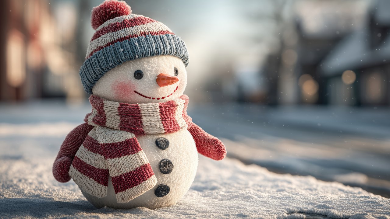 snow man wallpaper, ice skating, festive winter, background for desktop wallpaper (horizontal)