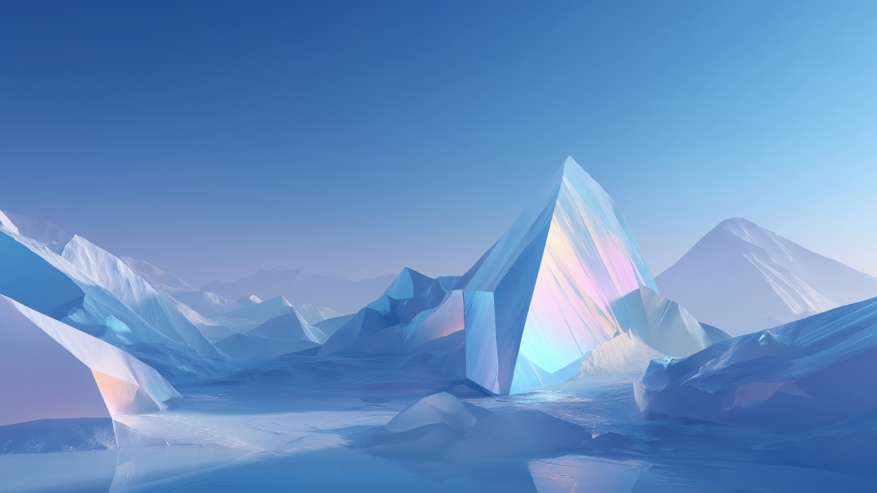 minimal abstract mountains wallpaper, snowy peaks, serene gradient, background for desktop wallpaper (horizontal)