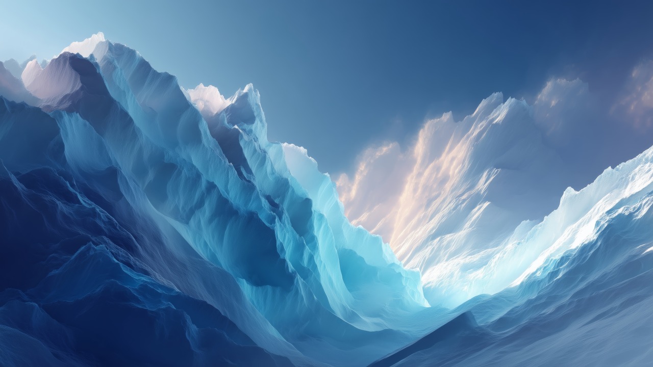 minimal abstract mountains wallpaper, snowy peaks, serene gradients, background for desktop wallpaper (horizontal)