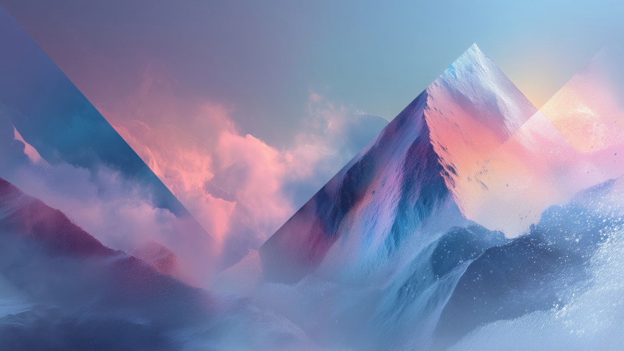 snow-covered mountains wallpaper, abstract scenery, serene winter scenery, background for desktop wallpaper (horizontal)