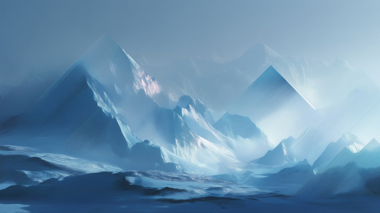 minimalist nature wallpaper, peaceful alpine views, crisp white scenery, background for desktop wallpaper (horizontal)