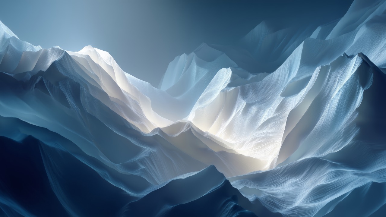 serene winter wallpaper, cold aesthetics, snow-covered peaks, background for desktop wallpaper (horizontal)