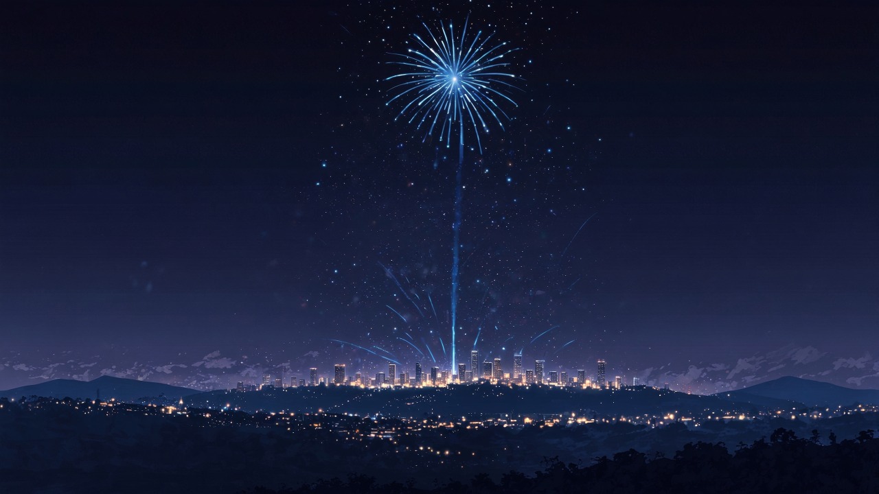 fireworks display wallpaper, countdown to midnight, festive celebration, background for desktop wallpaper (horizontal)