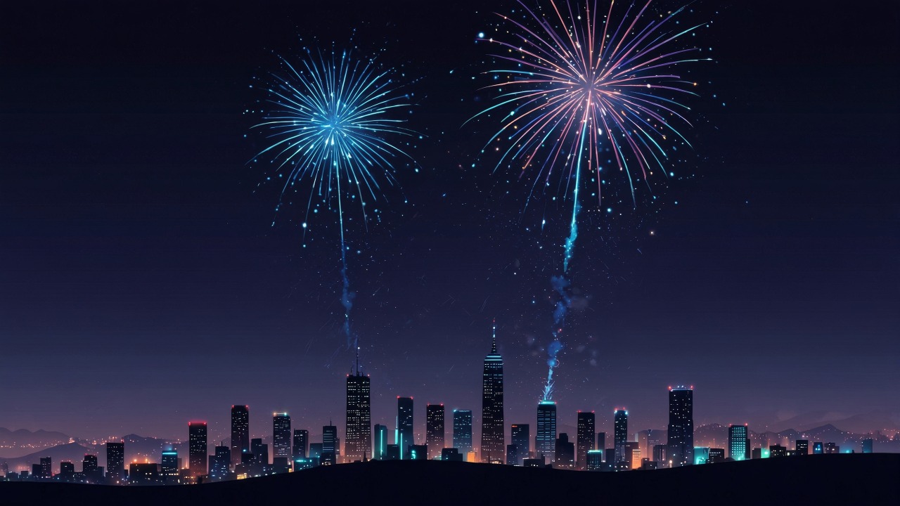 new years eve wallpaper, city lights, urban landscape, background for desktop wallpaper (horizontal)