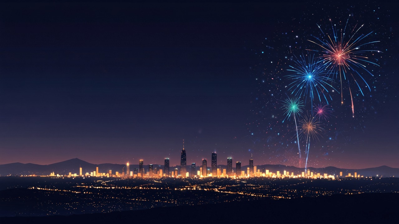 new years eve wallpaper, city lights, city skyline, background for desktop wallpaper (horizontal)