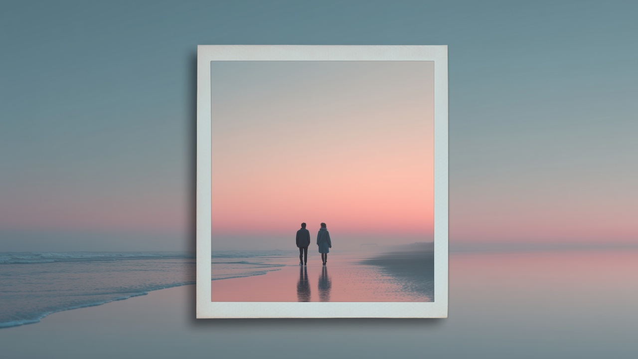 beach couple wallpaper, dreamy aesthetic, intimate moments, background for desktop wallpaper (horizontal)