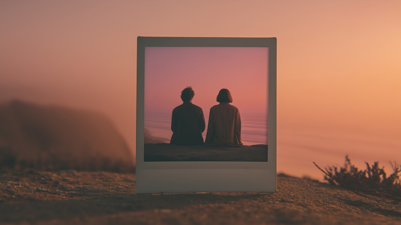 cute couple wallpaper, beach vibes, intimate connection, background for desktop wallpaper (horizontal)