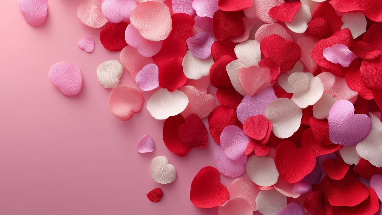 token of love wallpaper, valentines day decor, flower pedals, background for desktop wallpaper (horizontal)