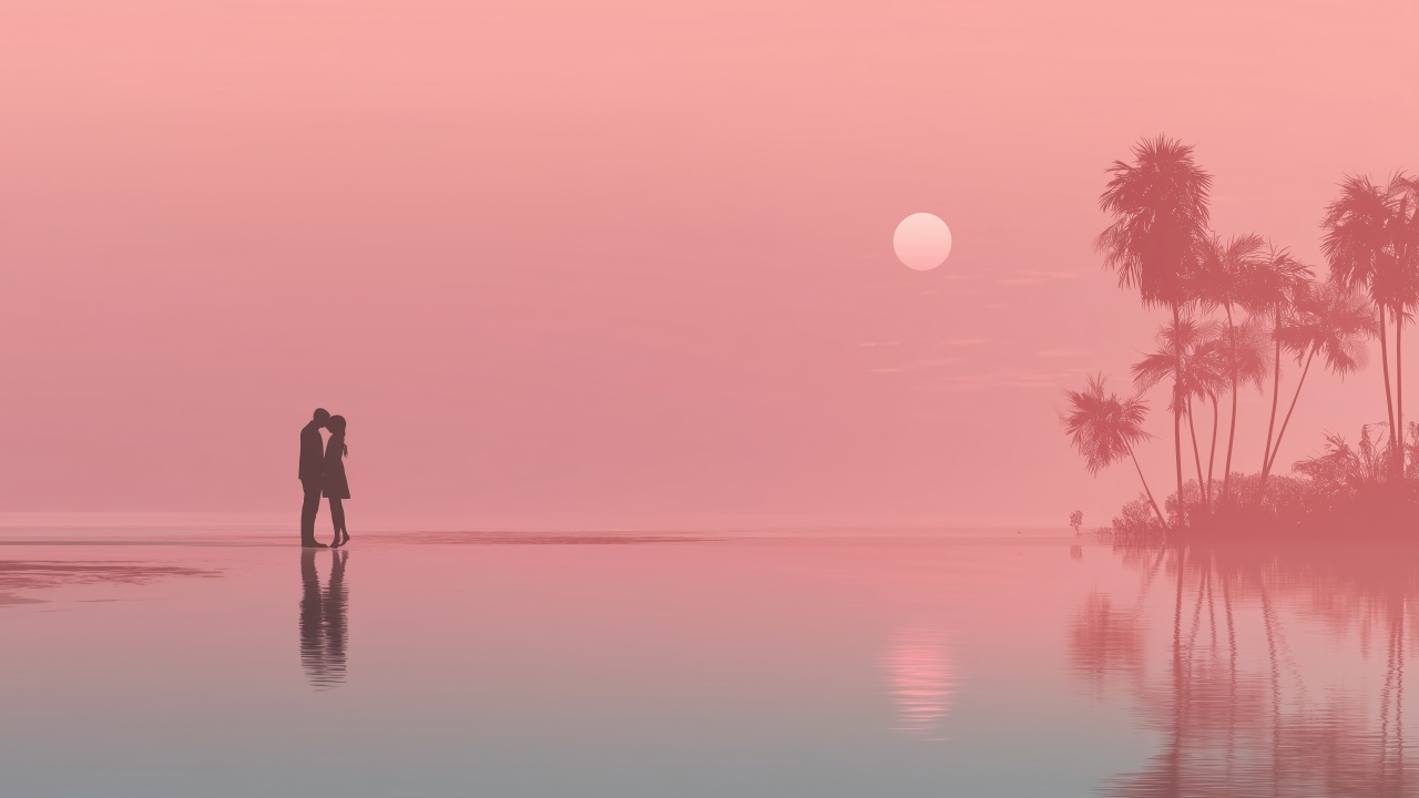 peaceful retreat wallpaper, sunset view, romantic getaway, background for desktop wallpaper (horizontal)