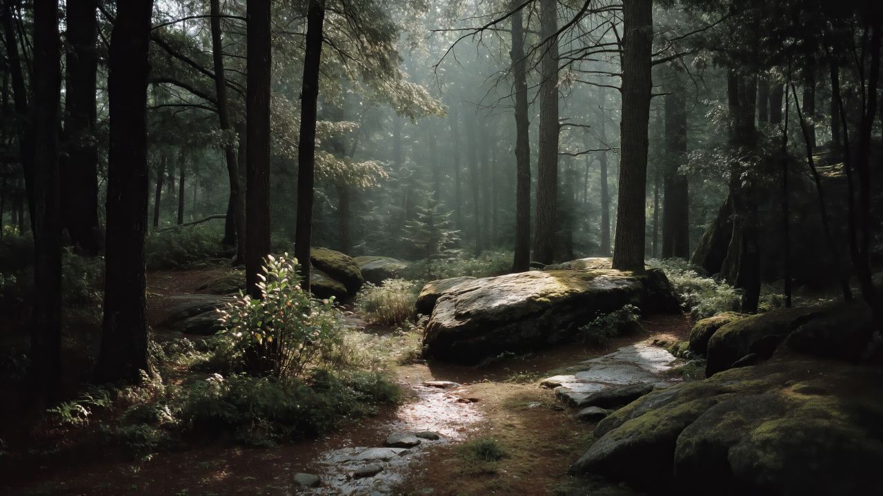 scenic woods wallpaper, outdoor exploration, dirt path, background for desktop wallpaper (horizontal)