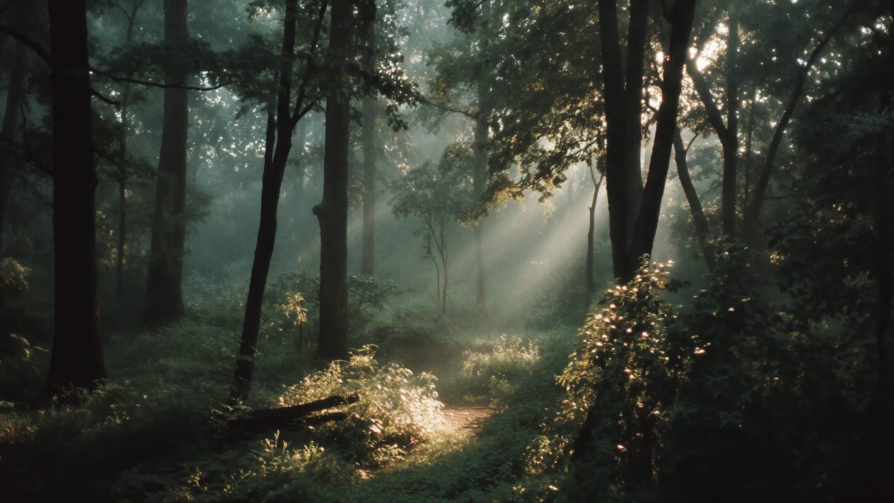 forest trail wallpaper, hiking path, green landscape, background for desktop wallpaper (horizontal)