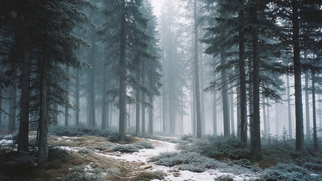 foggy forest wallpaper, haze, peaceful scenery, background for desktop wallpaper (horizontal)