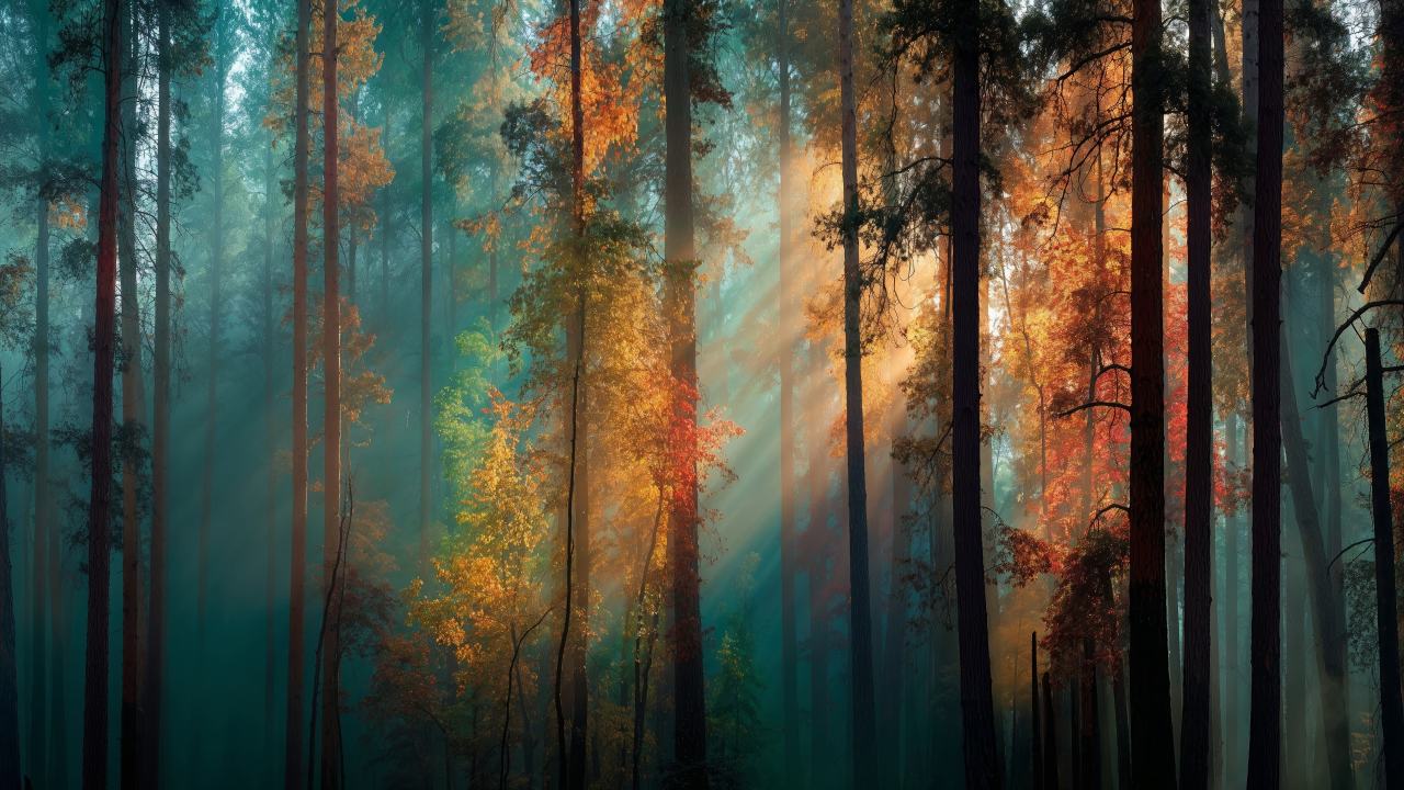 deep woods wallpaper, golden color, ethereal glow, background for desktop wallpaper (horizontal)