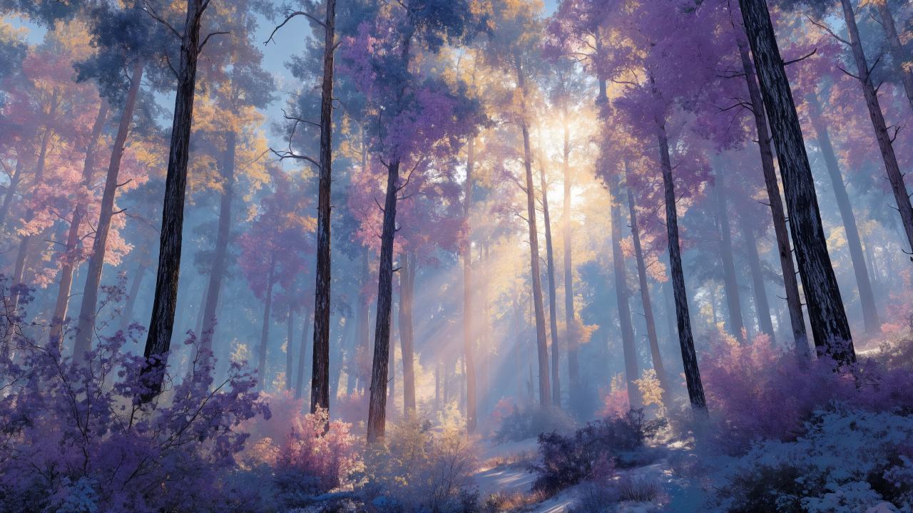 whimsical woods wallpaper, nature magic, magical, background for desktop wallpaper (horizontal)