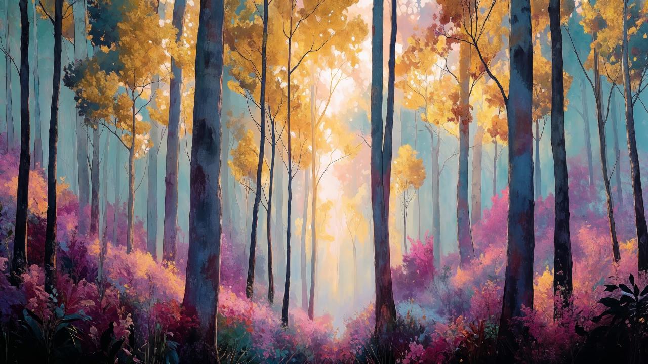 magical landscape wallpaper, soft glow, dreamy aesthetics, background for desktop wallpaper (horizontal)