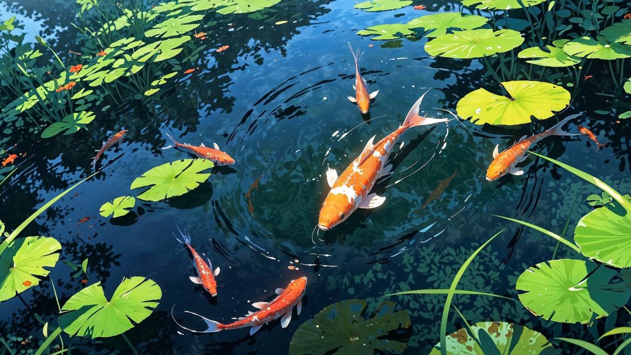 asian aesthetics wallpaper, water feature, japanese garden, background for desktop wallpaper (horizontal)