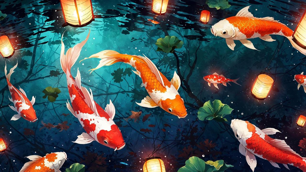 lantern wallpaper, aquatic life, tranquil water, background for desktop wallpaper (horizontal)