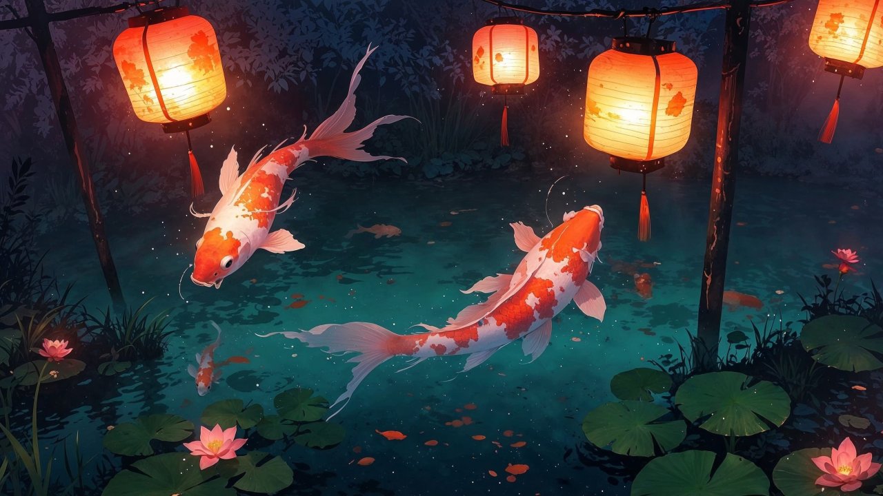 peaceful pond wallpaper, japanese aesthetics, zen decor, background for desktop wallpaper (horizontal)