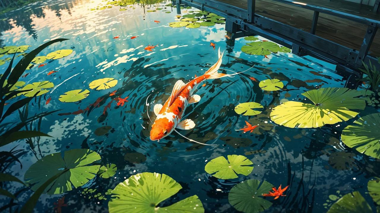 koi wallpaper, natural habitat, meditation space, background for desktop wallpaper (horizontal)