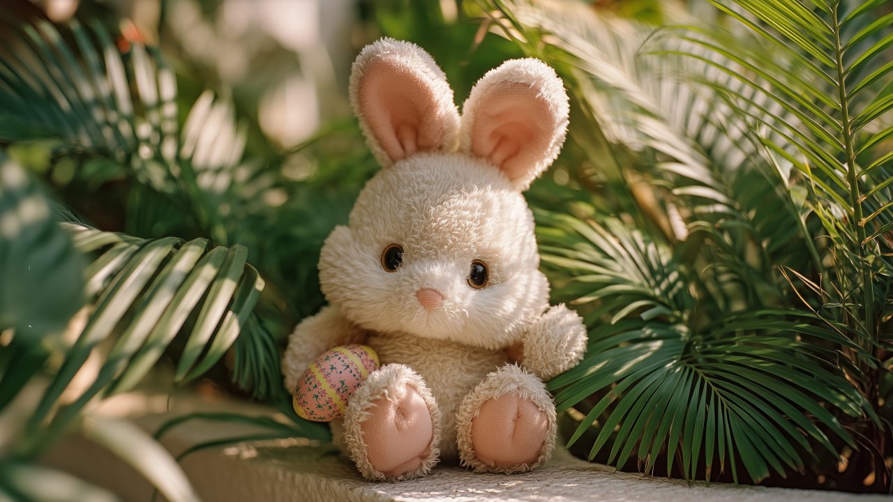 whimsical illustrations wallpaper, colorful eggs, easter bunny, background for desktop wallpaper (horizontal)