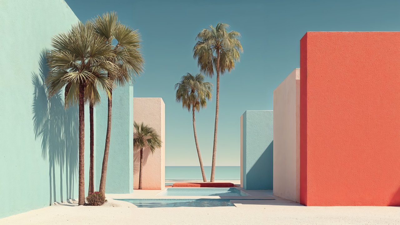 breeze wallpaper, charming cottages, coastal village, background for desktop wallpaper (horizontal)