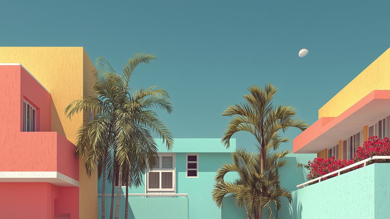 summer getaway wallpaper, vacation spot, palms, background for desktop wallpaper (horizontal)