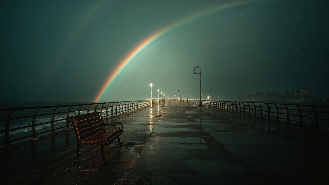 colorful reflections wallpaper, urban vibe, pier, background for desktop wallpaper (horizontal)