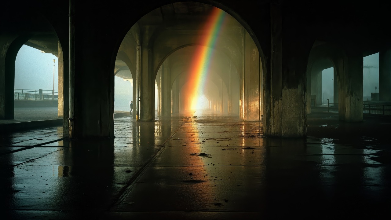 dramatic lighting wallpaper, twilight scenery, pier, background for desktop wallpaper (horizontal)