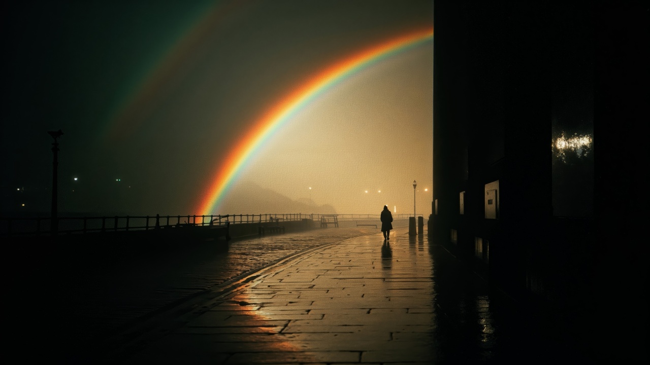 rainbow colors wallpaper, serene scenery, boardwalk, background for desktop wallpaper (horizontal)