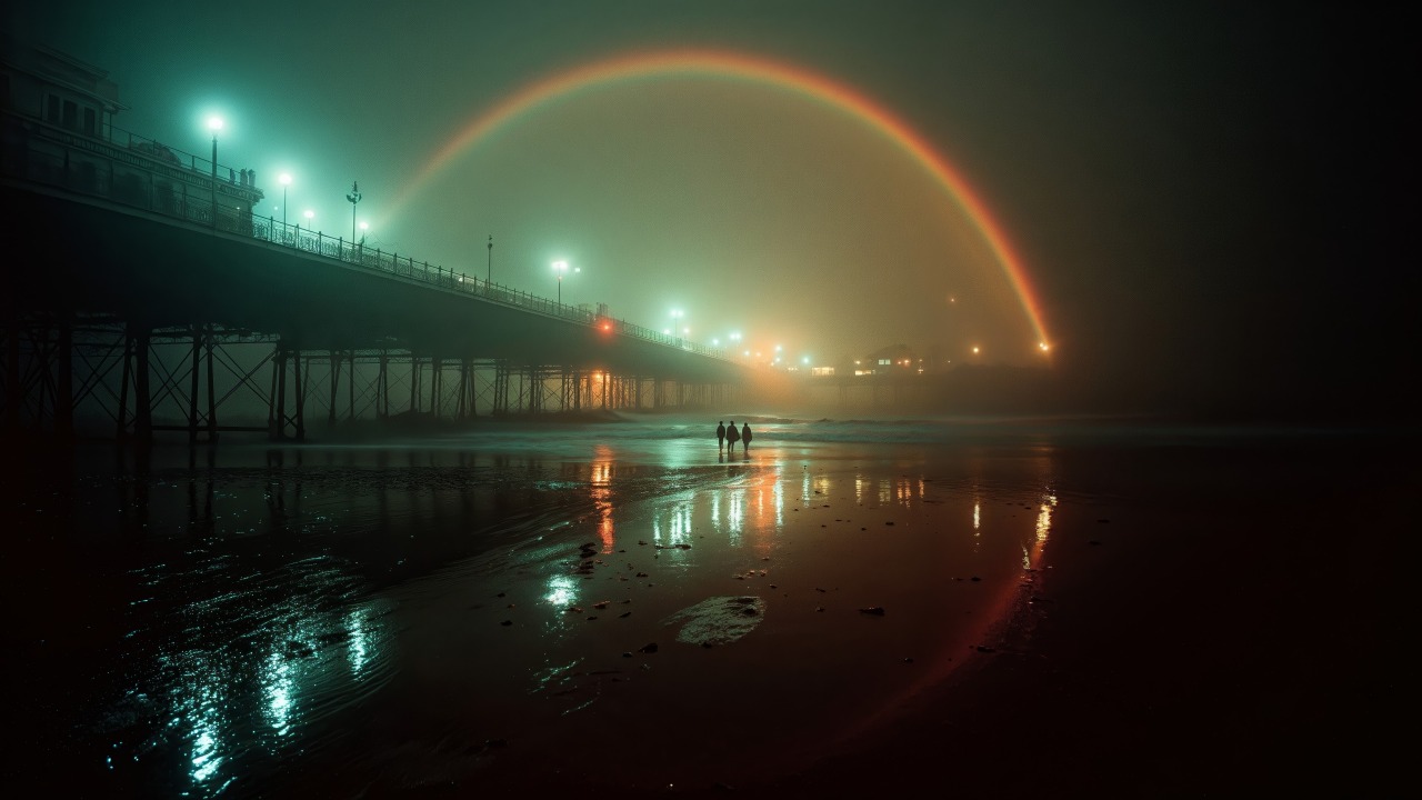 moody wallpaper, colorful reflections, rainbow lights, background for desktop wallpaper (horizontal)