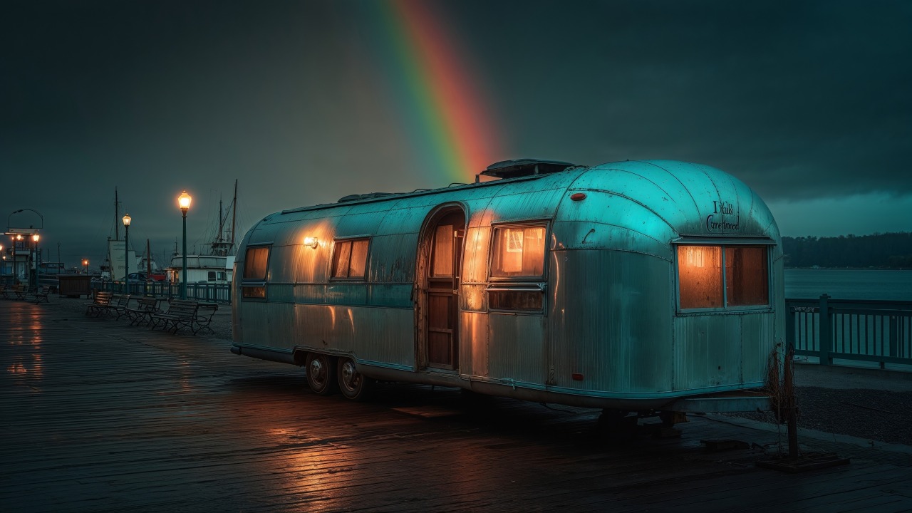 outdoor lighting wallpaper, nighttime scenery, colorful reflections, background for desktop wallpaper (horizontal)