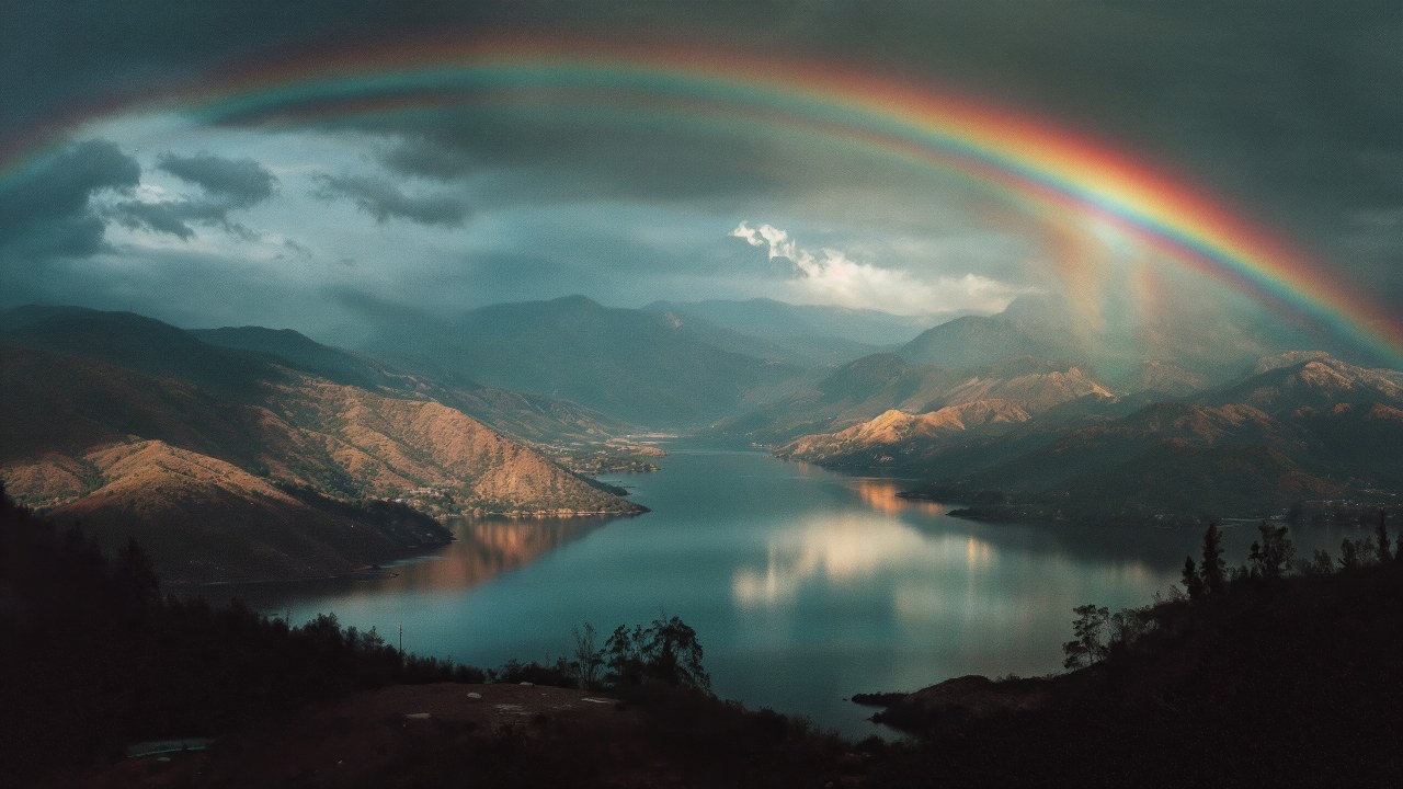 calm waters wallpaper, rainbow gradient, sky colors, background for desktop wallpaper (horizontal)