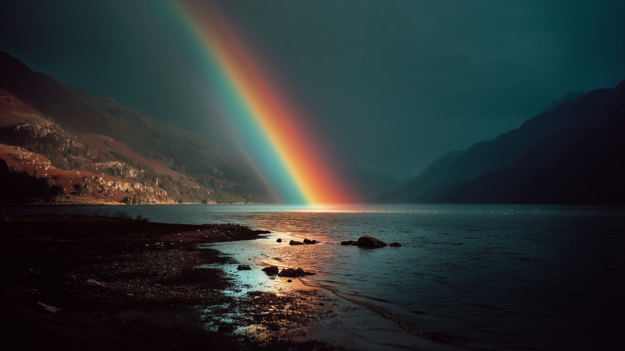 reflective surface wallpaper, dusk colors, colorful sunset, background for desktop wallpaper (horizontal)