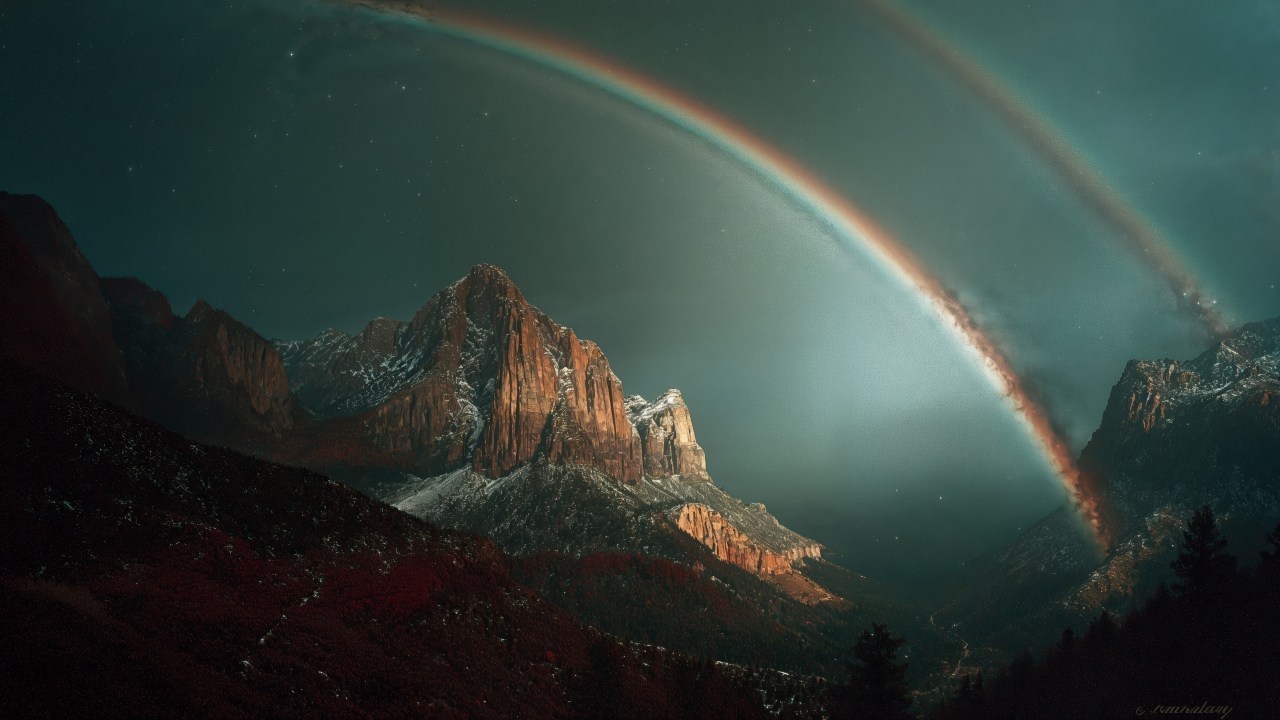 rainbow sky wallpaper, twilight scenery, celestial night, background for desktop wallpaper (horizontal)