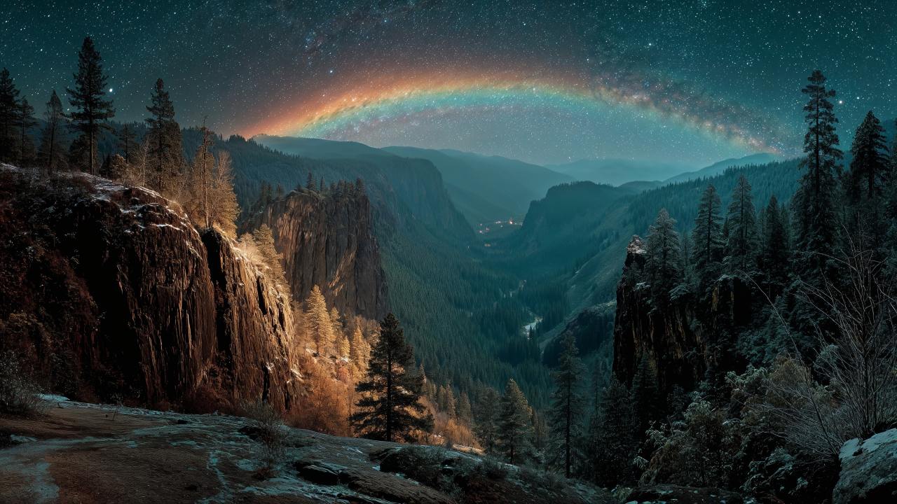 volumetric light wallpaper, rainbow sky, colorful aura, background for desktop wallpaper (horizontal)