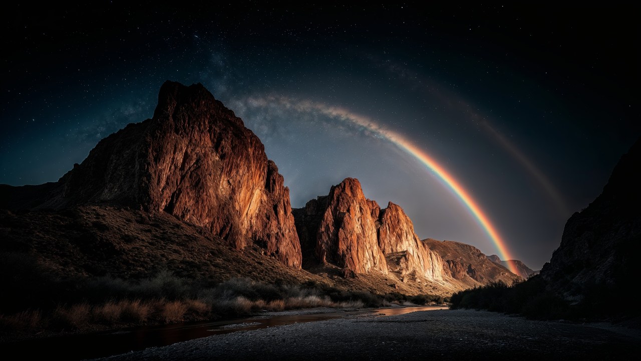 nighttime stars wallpaper, dark atmosphere, canyon view, background for desktop wallpaper (horizontal)