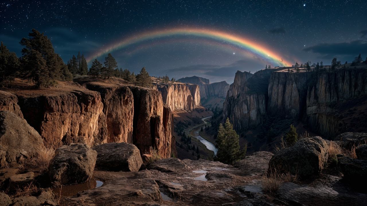 dark atmosphere wallpaper, nighttime stars, canyon view, background for desktop wallpaper (horizontal)