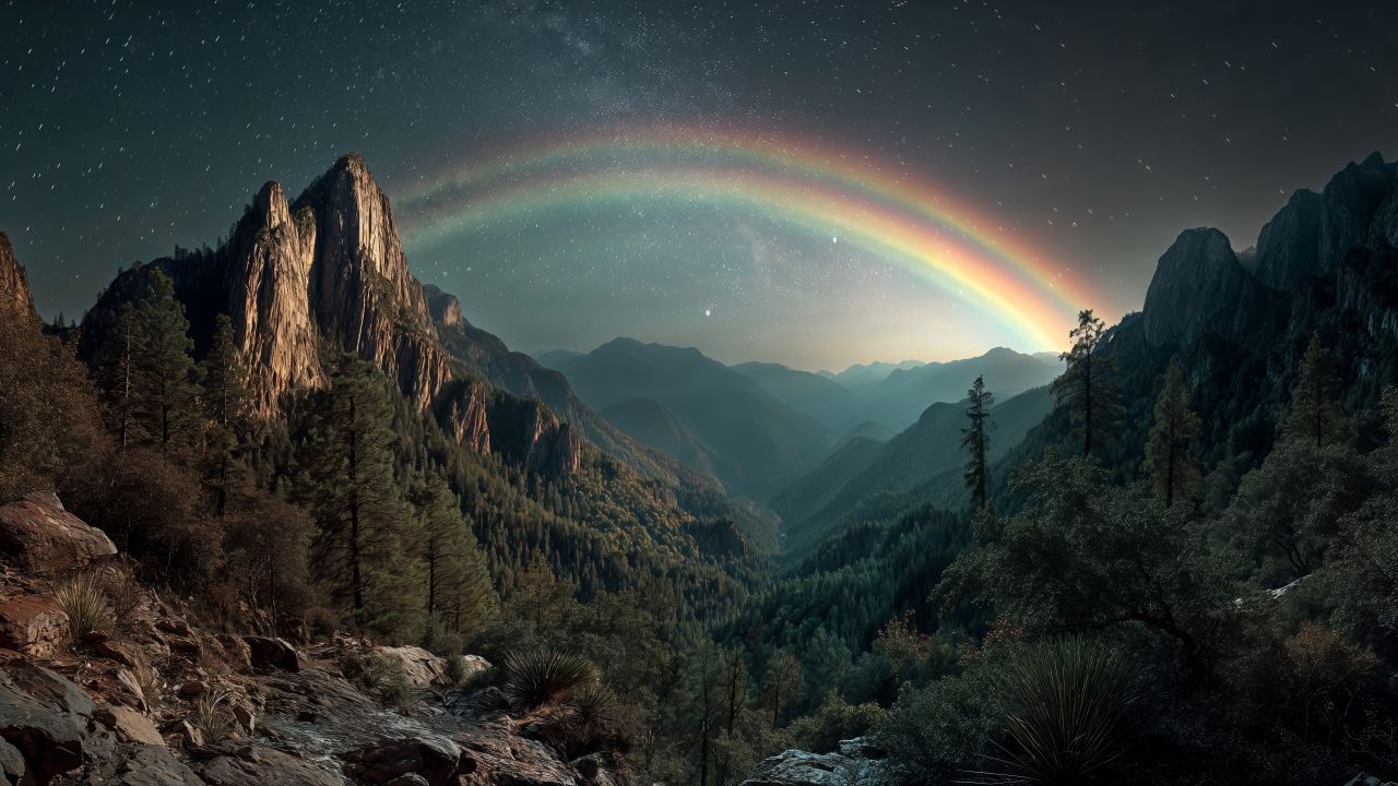 celestial beauty wallpaper, dark atmosphere, mountain silhouette, background for desktop wallpaper (horizontal)