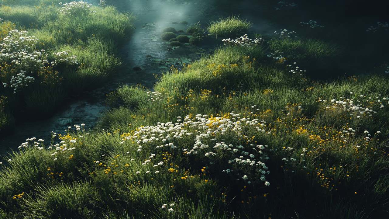 spring meadows wallpaper, sunny, bright sunlight, background for desktop wallpaper (horizontal)
