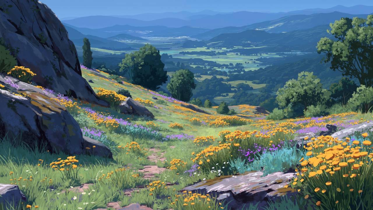 sunny meadow wallpaper, green growth, bright sunlight, background for desktop wallpaper (horizontal)