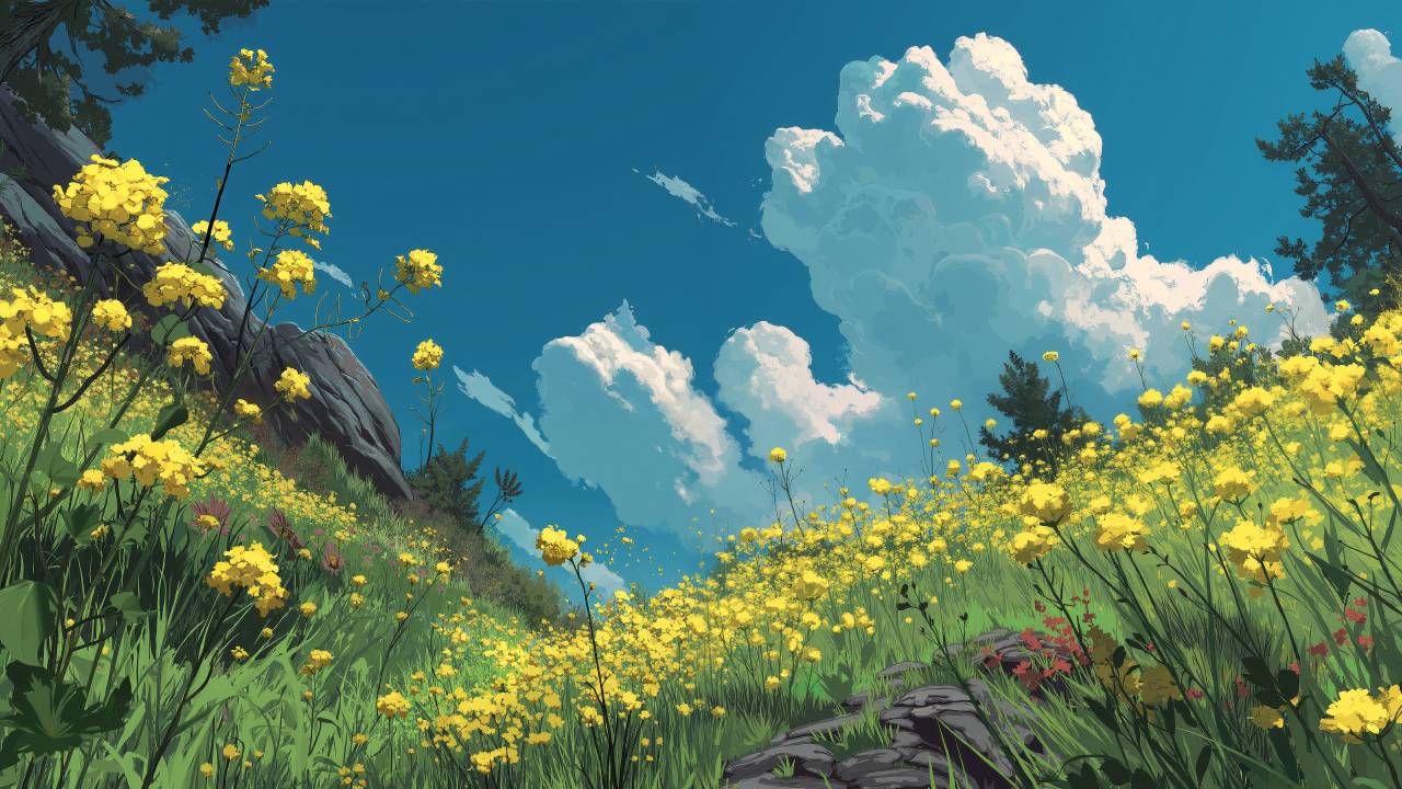 wildflower meadows wallpaper, garden flowers, spring blooms, background for desktop wallpaper (horizontal)