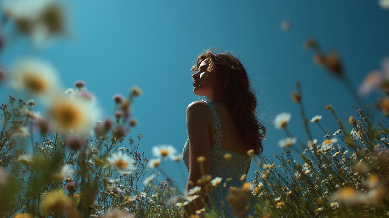 outdoor photography wallpaper, joyful moments, woman in nature, background for desktop wallpaper (horizontal)