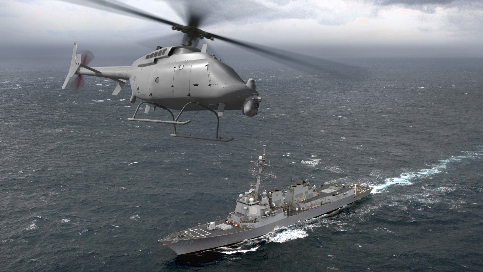 DDG-106, MQ-8C Fire Scout, helicopter, drone, US Army, U.S. Air Force (horizontal)