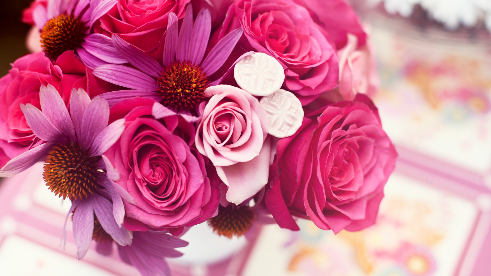 Garden roses, 4k, HD wallpaper, Flower bouquet, pink (horizontal)