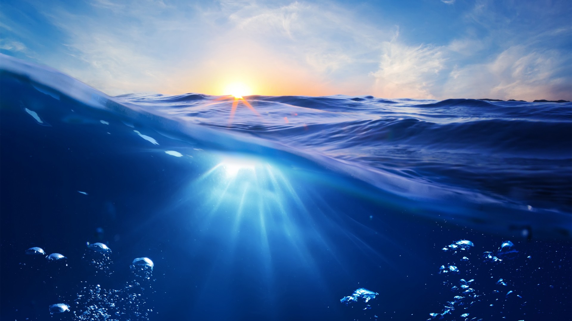 Ocean, 5k, 4k wallpaper, 8k, Sea, nature, underwater, water, sun, sky, blue, rays (horizontal)