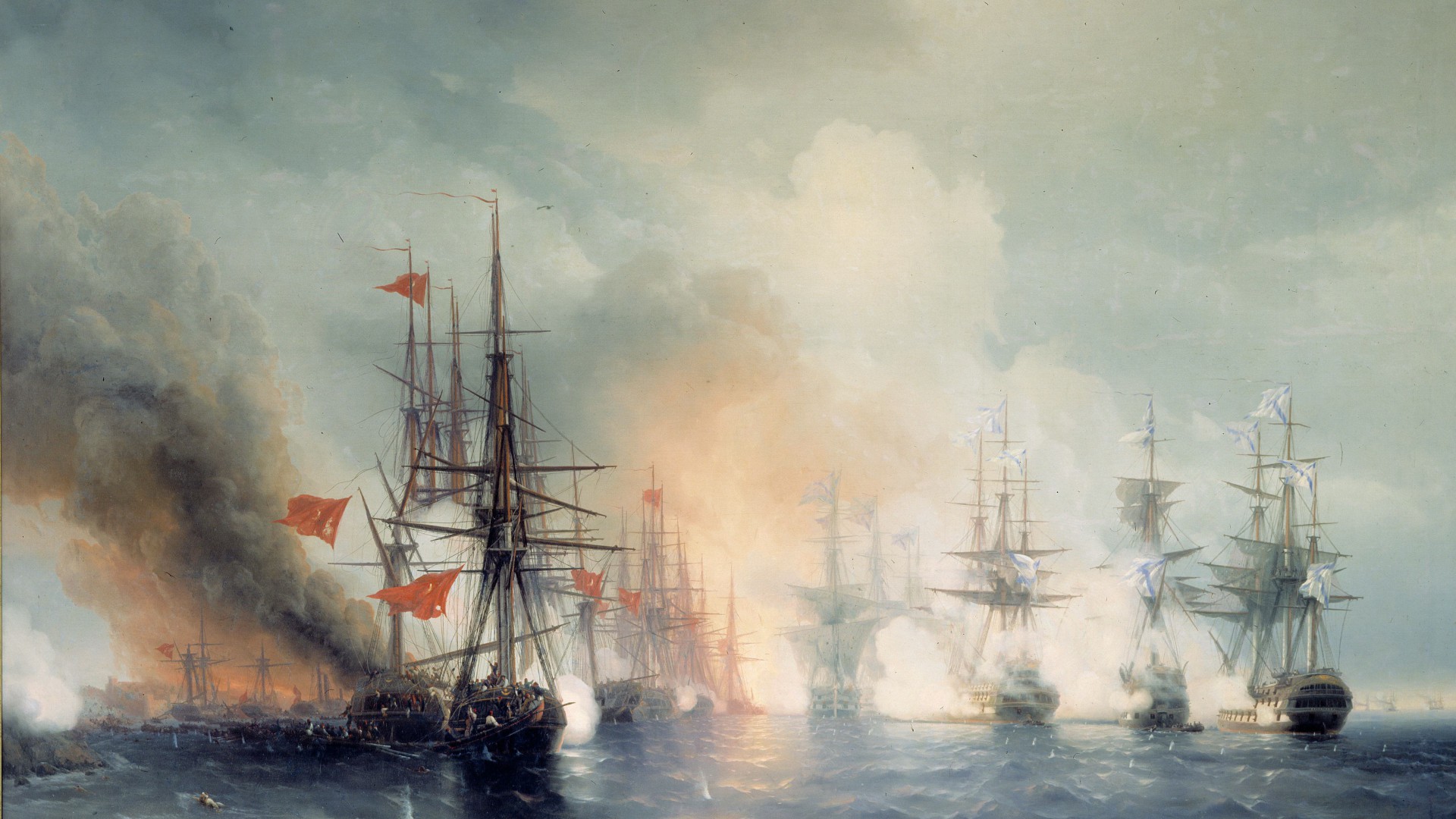 ships, battle, sea (horizontal)