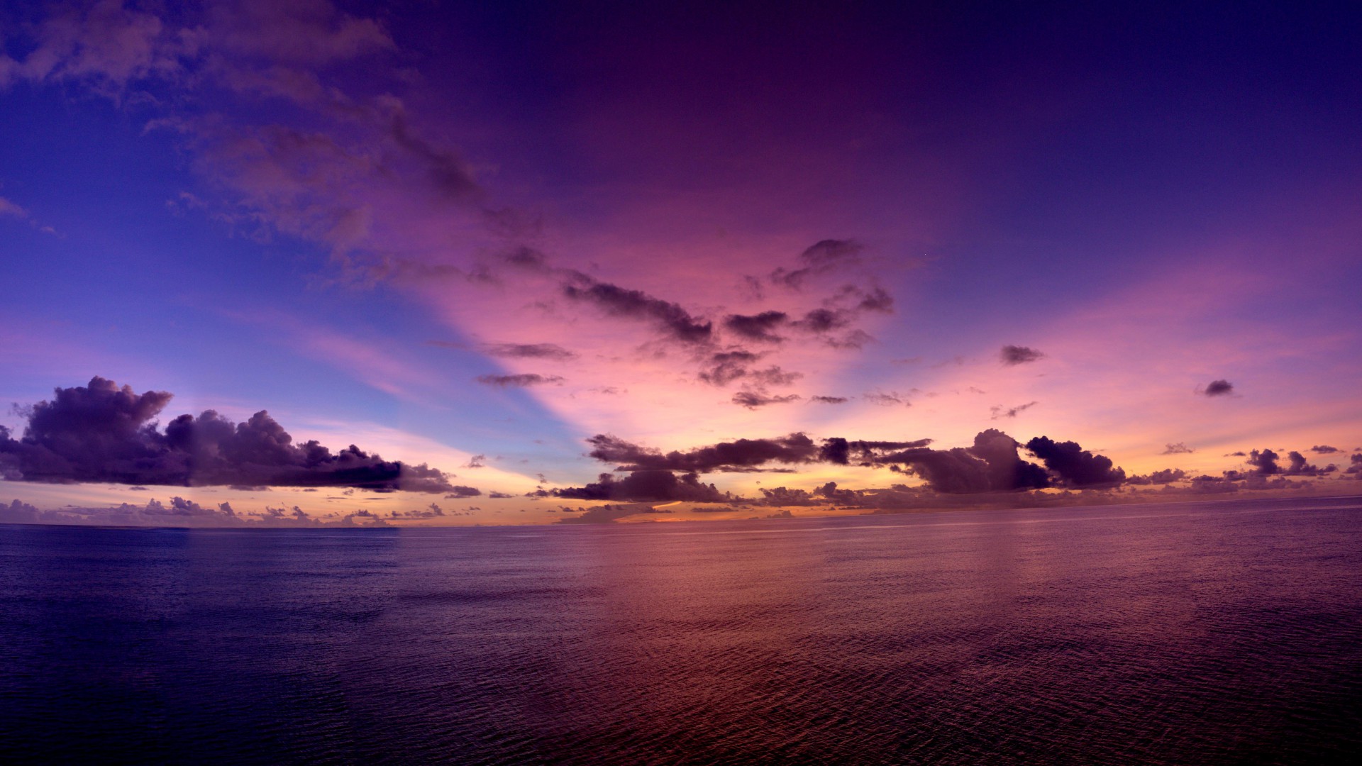 Pacific ocean, 5k, 4k wallpaper, sunset, purple, rays, clouds (horizontal)
